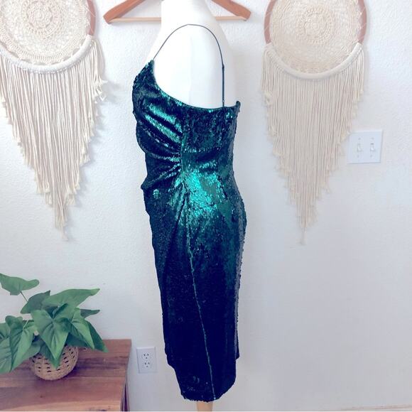 Black halo emerald green sequin holiday party knee length dress size 8 NEW - Picture 3 of 7